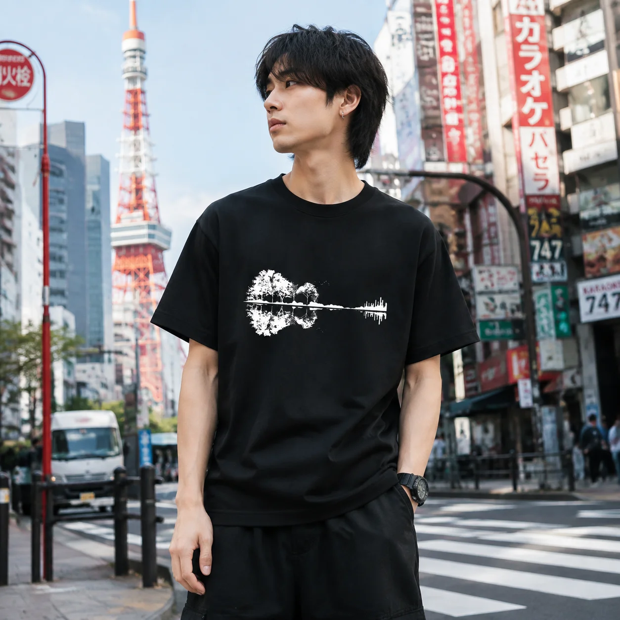 Guitar Tree Shadow Nature T Shirt Adult Cool Music Fashion Top Vintage Retro G250 vintage Washed Comfortable Versatile