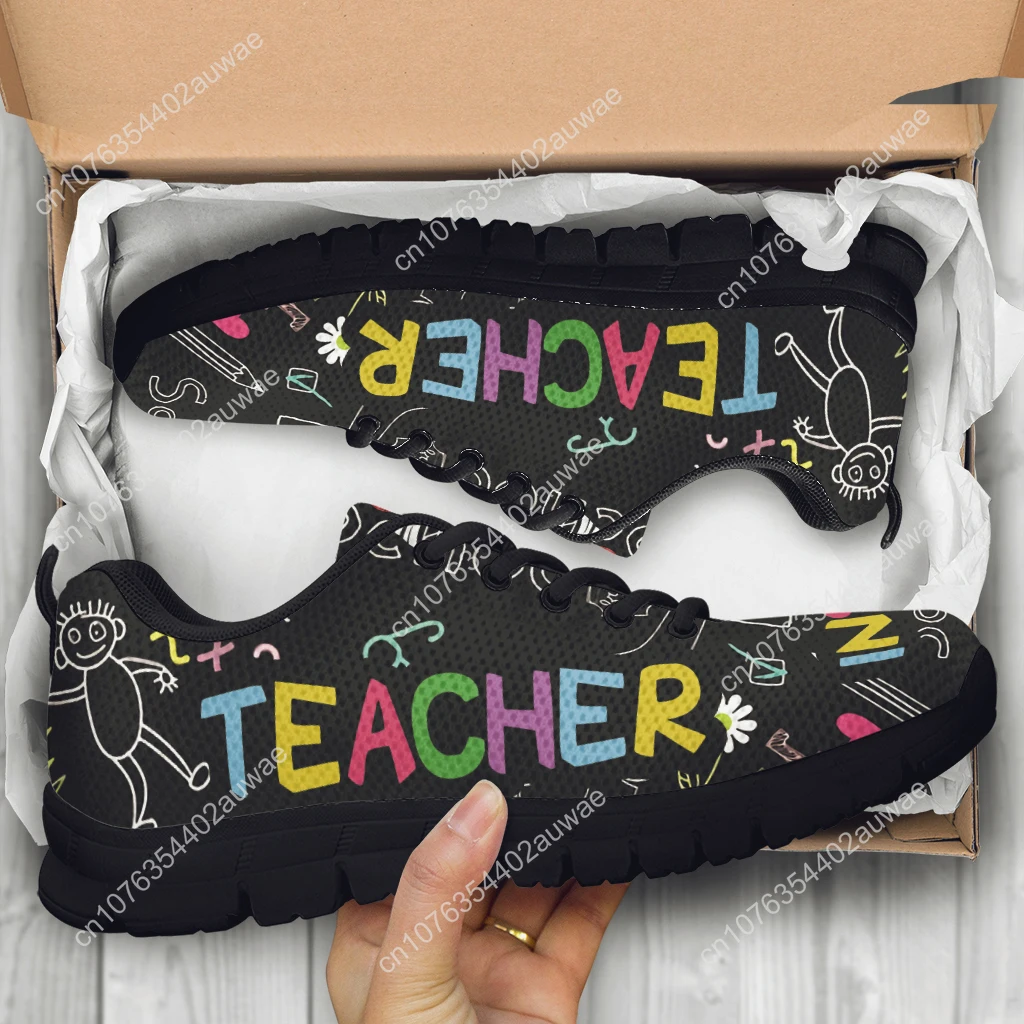 Teacher Print Fashion Black Soft Sole Lightweight Lace-up Shoes Comfortable And Breathable Summer Sneakers Zapatos