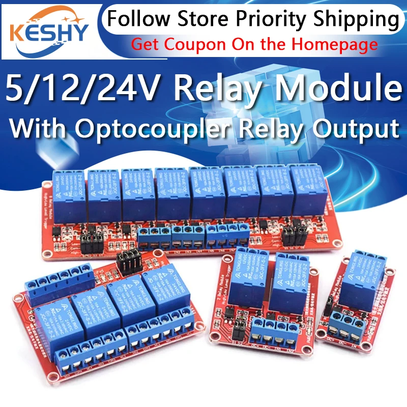 

5V 12V 24V Relay Module With Optocoupler Relay Output 1 2 4 6 8Channel Relay Module For Arduino PLC Automation Equipment Control