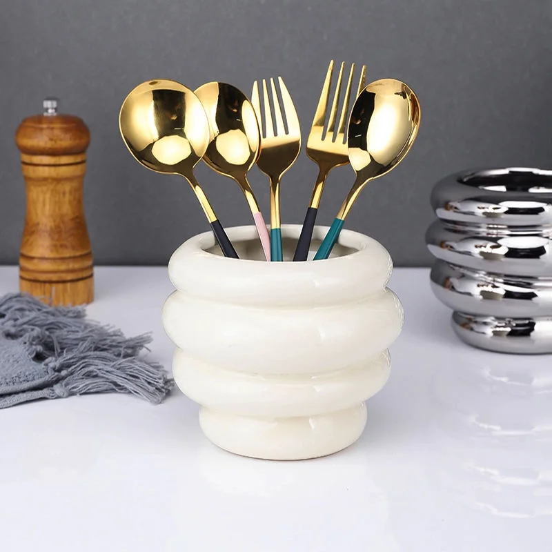 Light Luxury Creative Pen Holder Ceramic Cream Style Makeup Brush Comb Storage Organizer Home Vase Decoration Jar