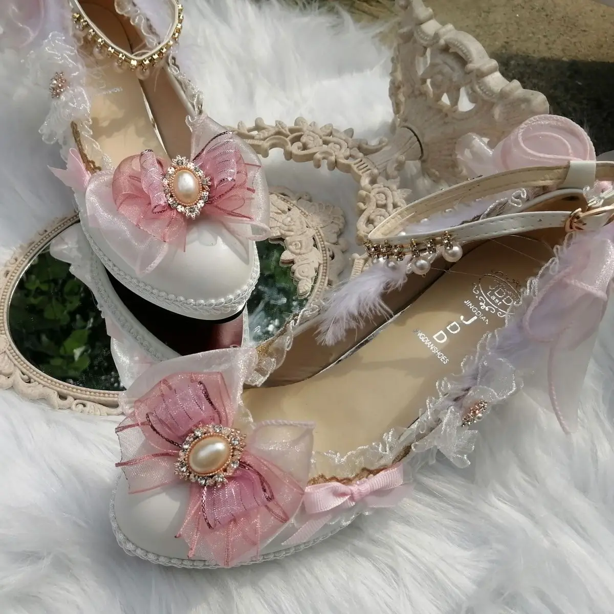 Lolita Hand-Made High Heels Wedding Shoes Flower Can Be Customized