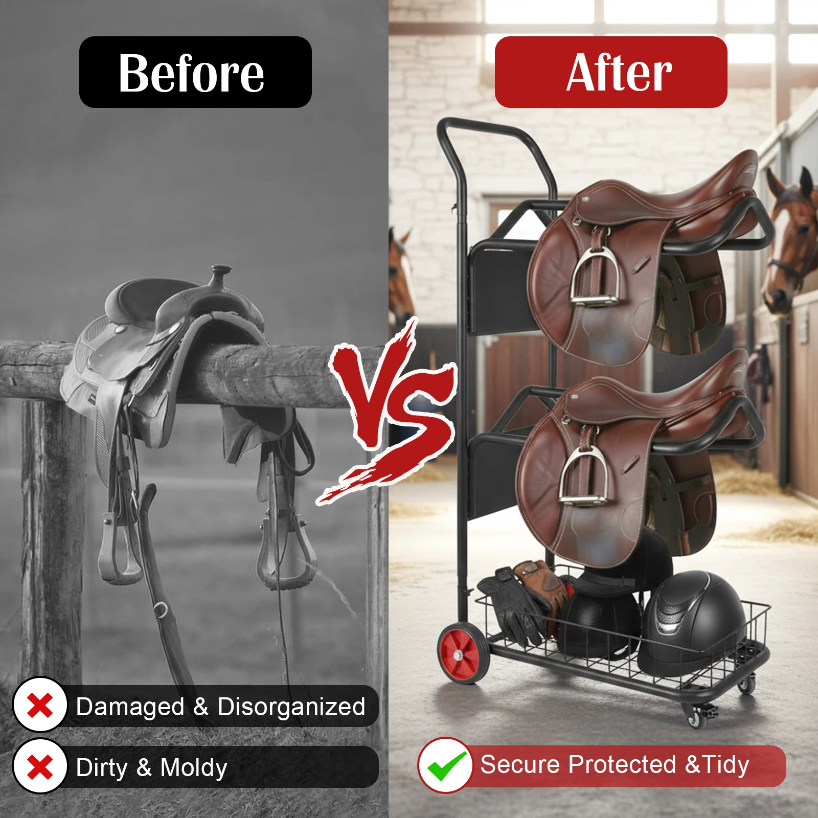 

Тележка-стеллаж для конных седел на колесах для хранения и транспортировки в конюшнях