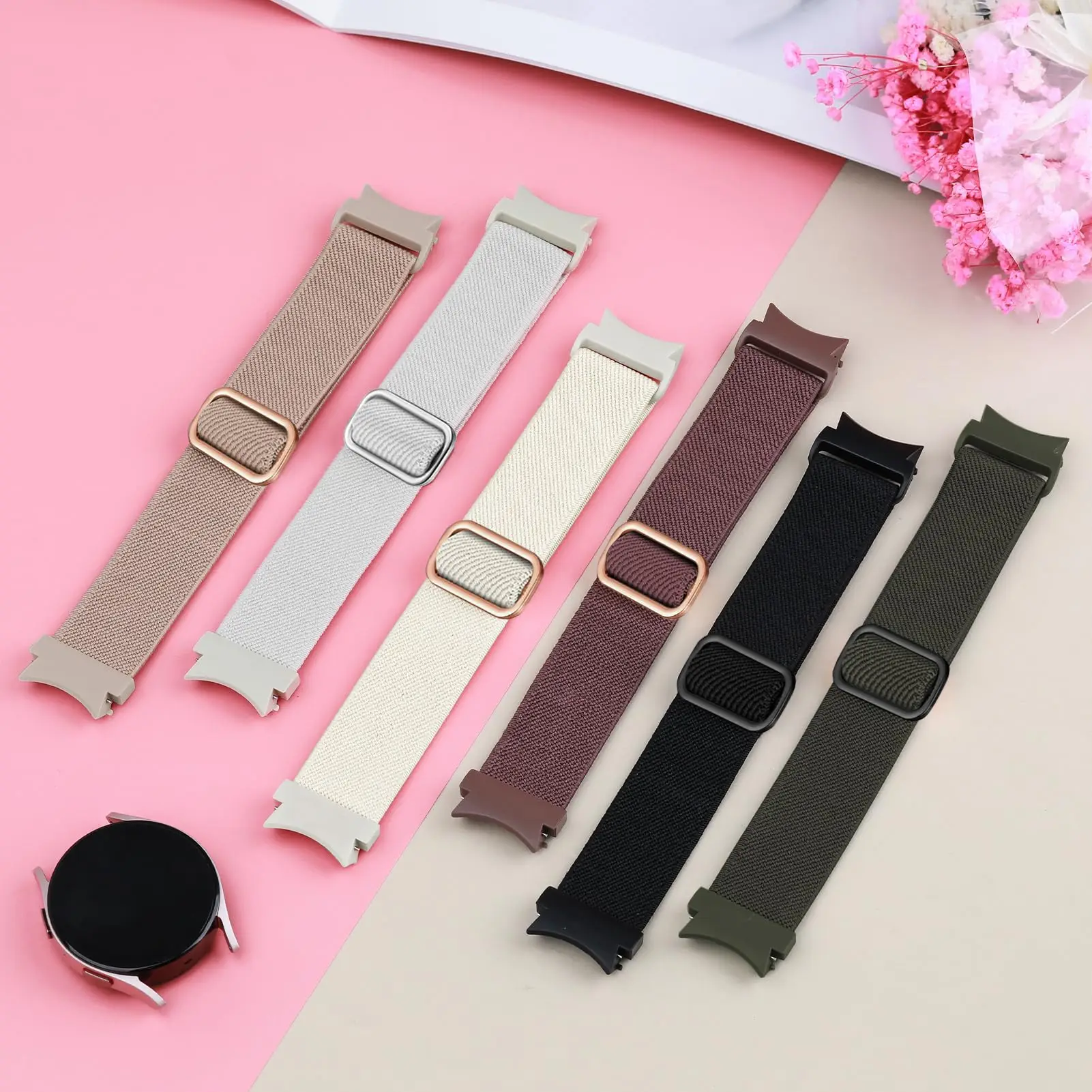 No gaps Band For Samsung Galaxy Watch 7 FE 6 4 Classic 5 pro 44mm 40mm 47mm 20mm Sport nylon loop bracelet Galaxy Watch 7 Strap