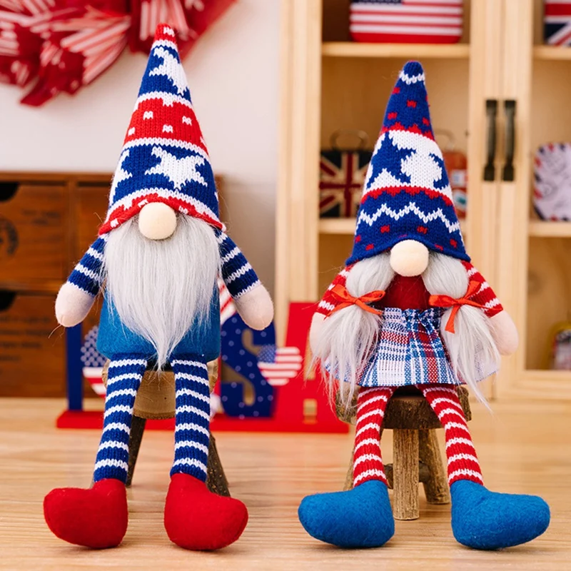 4Th Of July Gnomes Decorations For Home, 2PCS Handmade Patriotic Gnomes Plush Swedish Tomte Memorial Day Decor Easy Install