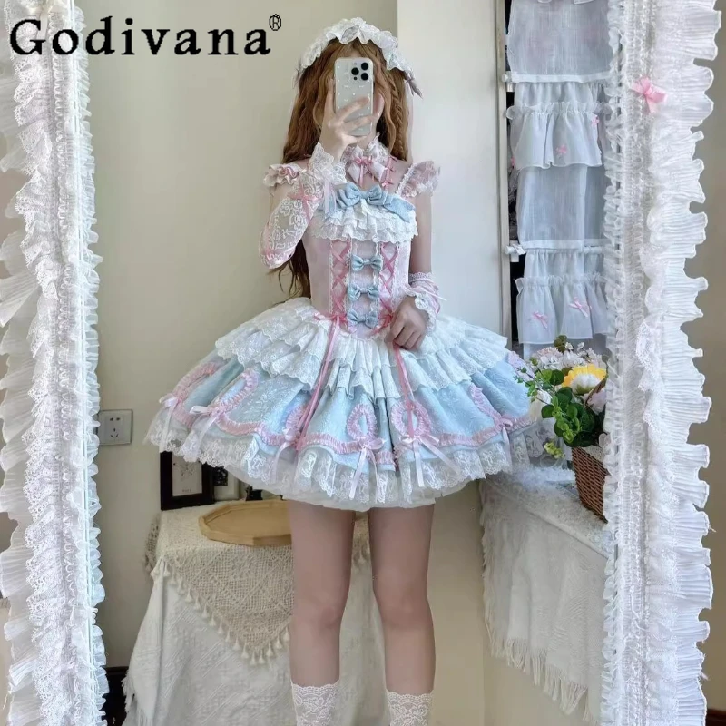 

Sweet Girl Lolita Ballet Style Dress JSK Lolita Strap Doll Short Dress Women's Japanese Style Adult Ceremony Birthday Dress