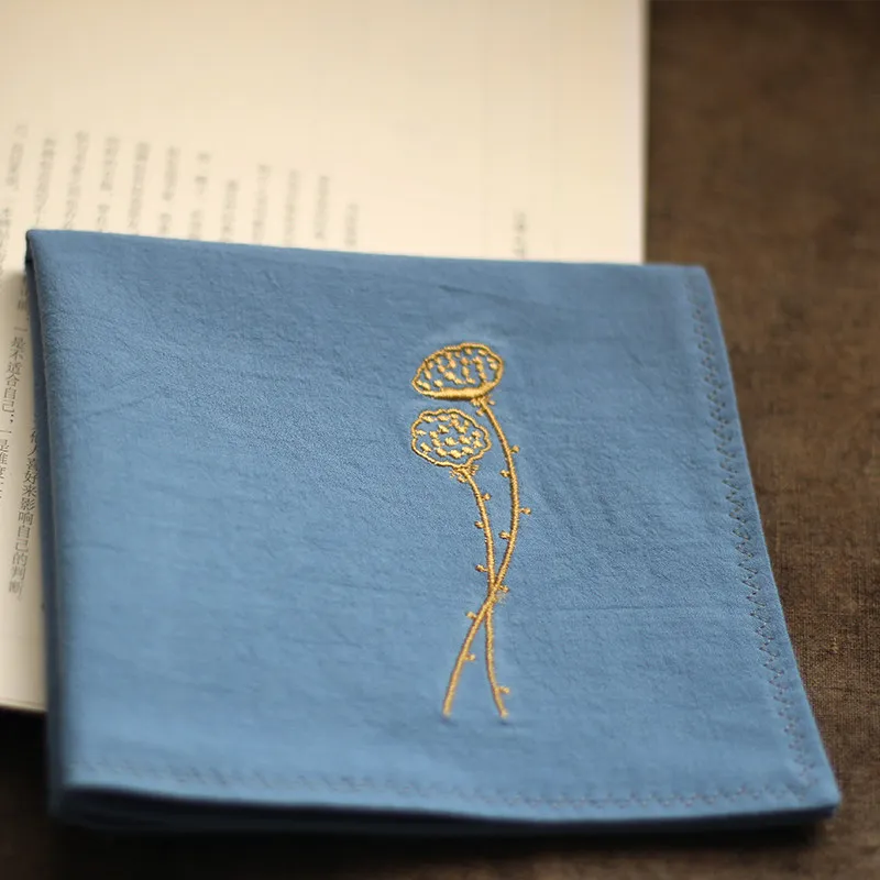 Chinese Style Hanfu Element Lotus Seedpod Embroidery 100% Cashmere Handkerchief Sweat Absorbent Pocket Square Exquisite Birthday