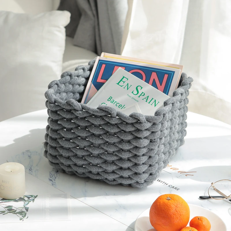 3 Size Nordic Cotton Line Hand-woven Storage Basket Coarse Rope Desktop Organizer Box Baby Toy Snack Key Cloth Cosmetic Sundries