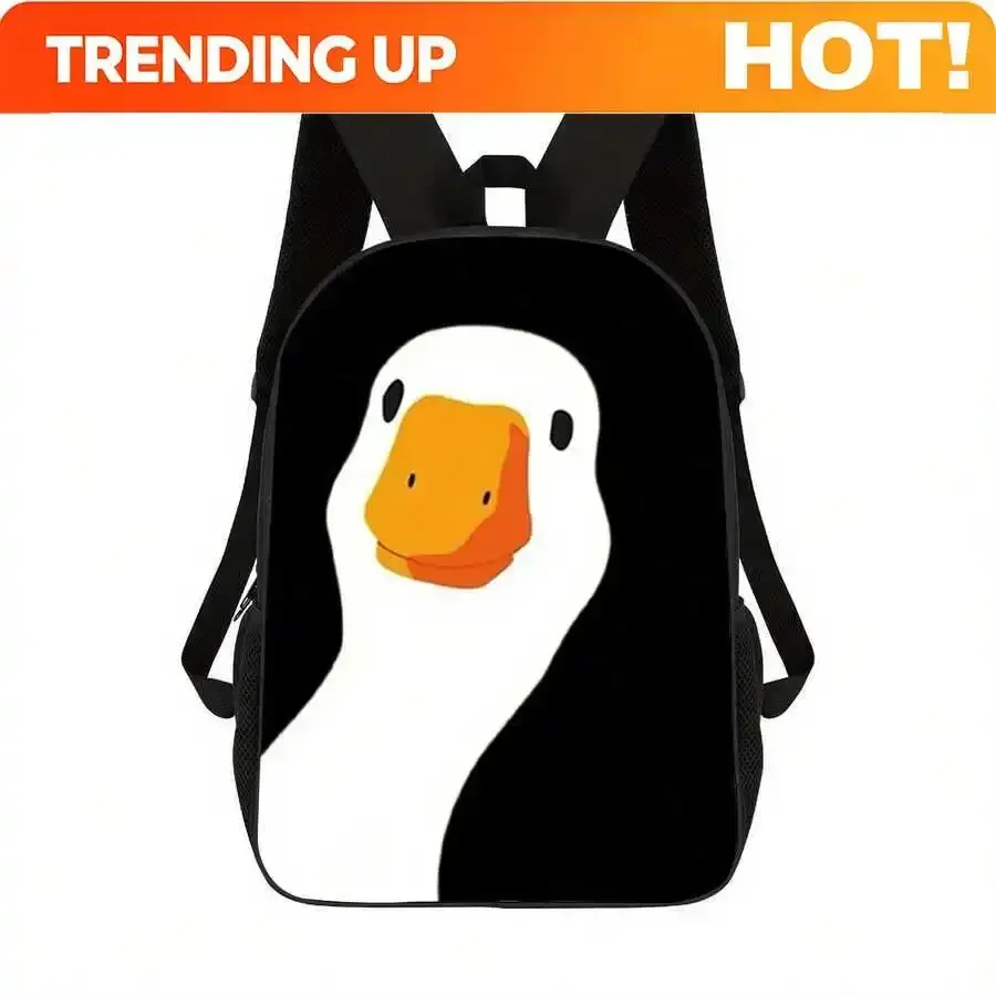 Custom Bag Duck Pattern Backpack: Casual Student School Bag, Unisex - Lightweight, Zipper Design, Adjustable Shoulder Straps, Co