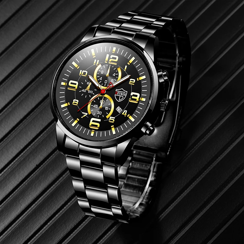 Mens Fashion Sports Watches for Men Luxury Stainless Steel Quartz Wristwatch Luminous Clock Male Business Casual Watch