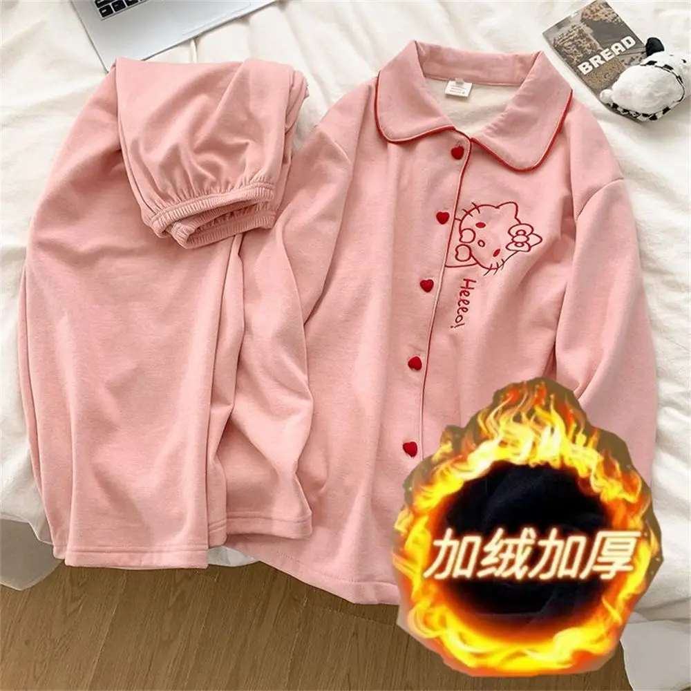 

Sanrio Hello Kitty women's Pajamas Set Sleepwear Autumn Winter Home Outdoor Sweet Pink Long Sleeve Long Pants Korean Style Warm