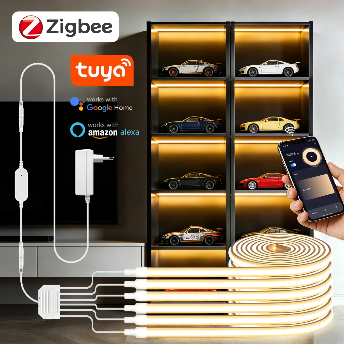 Tuya Zigbee Smart LED Neon Lamp 1m 2m Strip light App Control Dimmable, White/Warm White/Natural White Available,EU/US Plug