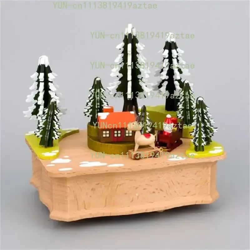Clockwork Wooden Handmade Music Box Mini Cute Pet Animal Rotating Music Boxes Ornament Birthday Christmas Gift Decoration