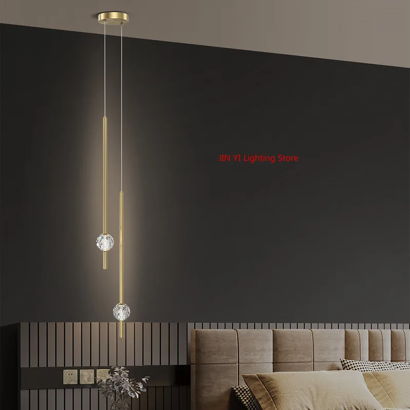 

Italy Designer Crystal Bedside Pendant Lamp Modern Minimalist Restaurant Bar Table Led Copper Lamp Cafe Bedroom Chandeliers
