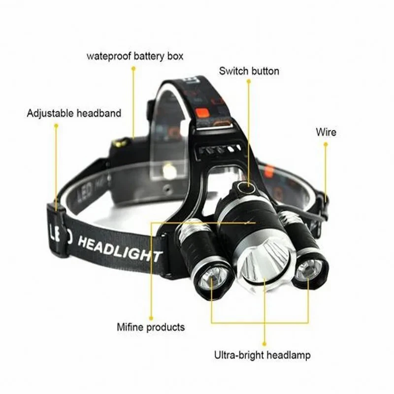 Linterna frontal led con zoom recargable, linterna de cabeza para pesca, caza, Camping, D2, envío directo