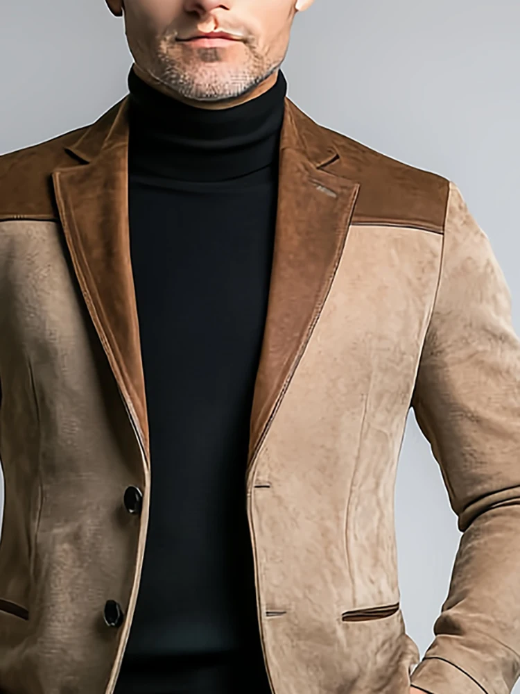 Men's British Style Suede Suit Blazer Stylish Contrast Lapel Casual Business Slim Suit Jacket For Autumn Winter Blazer Jacket