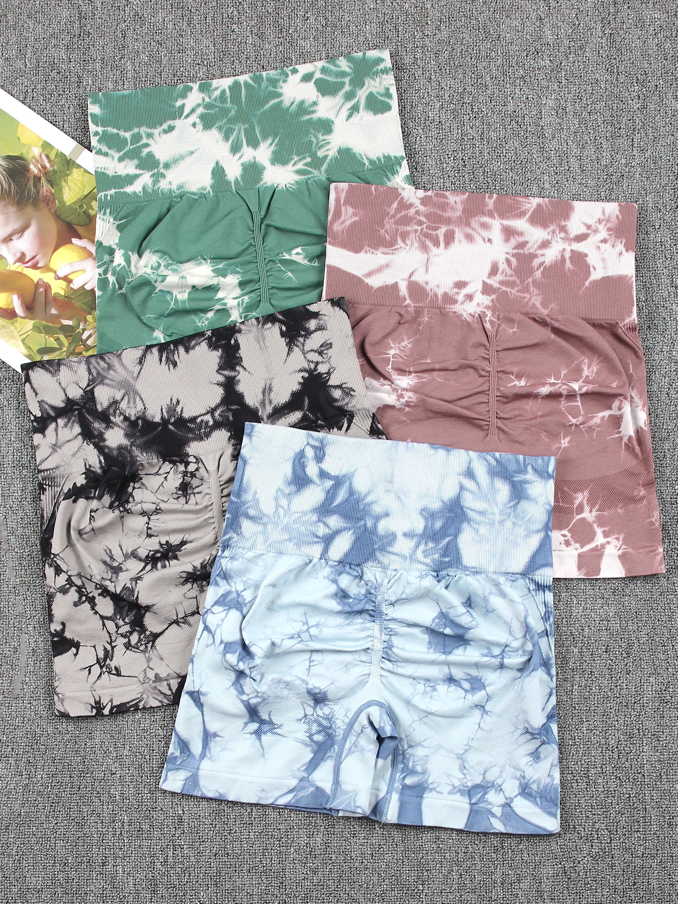 Tie Dye szorty na lato kobieta Fitness bez szwu wysoka talia spodenki sportowe bieganie na świeżym powietrzu spodenki w rozmiarze Skinny odzież
