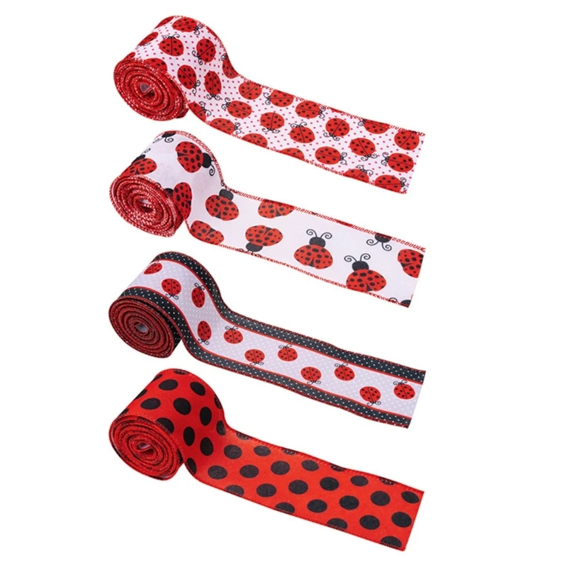 4 Roll Ladybird Ribbon 6cm Width Labybug Ribbon for Gift Wrapping, Party Decorations, Hair Bows, Crafting, Bows Making