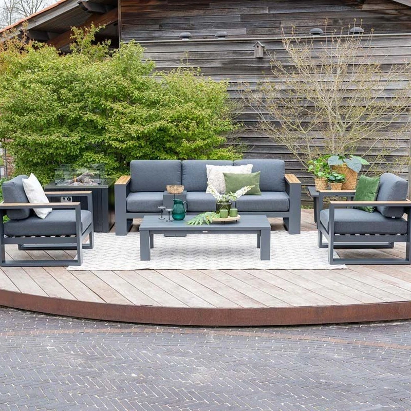 

Outdoor Furniture Patio Lounge Chair 5 Seating With Teak Wood Aluminum Garden Sofa Set