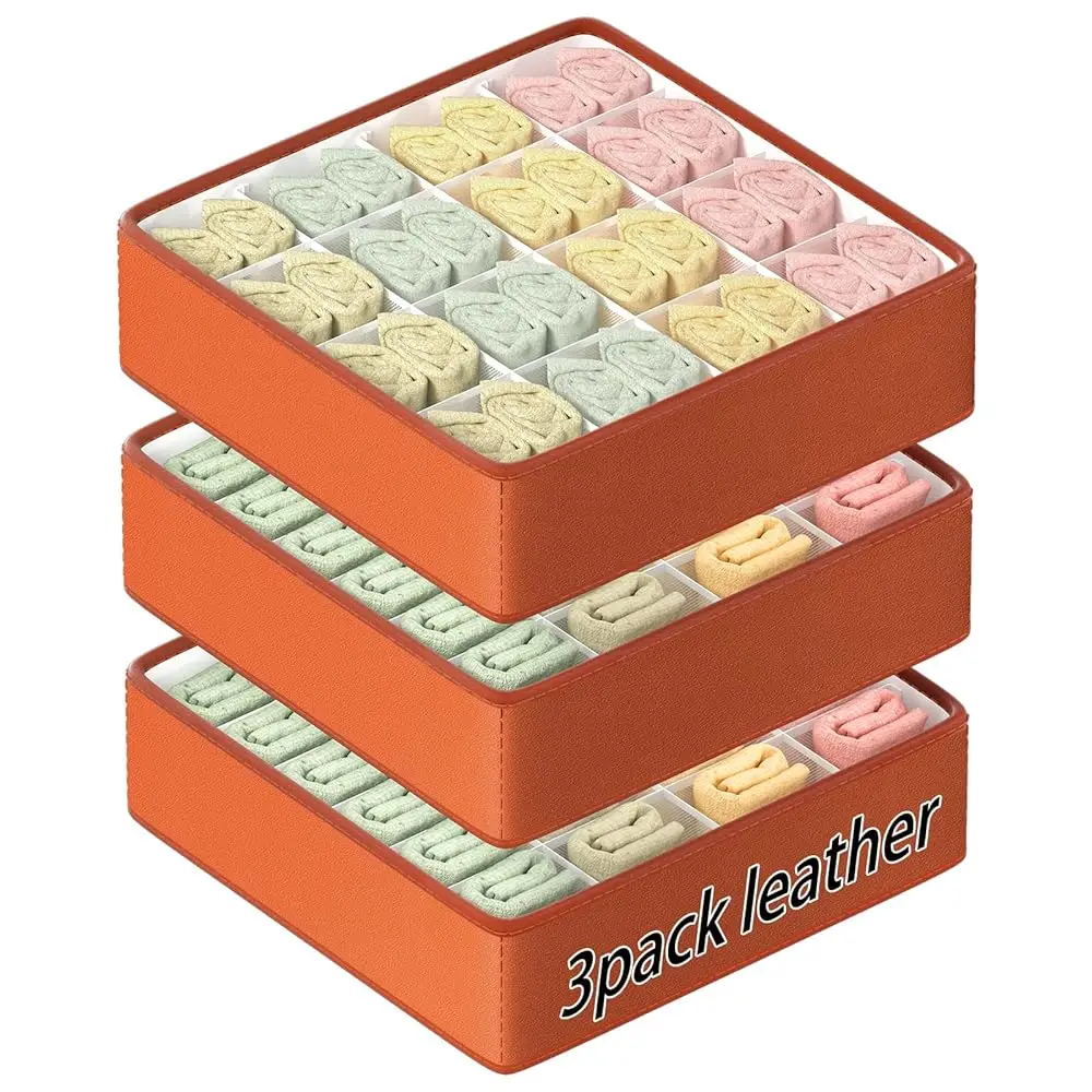 

Модный кожаный органайзер для носков и нижнего белья, разделители для шкафа, 64 отделения (16+24+24), складной кожаный ящик для хранения