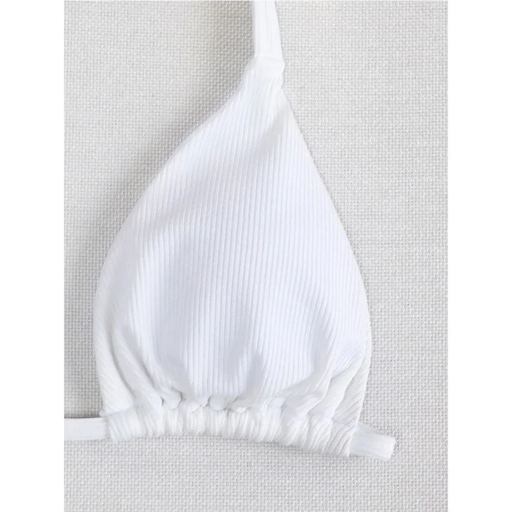 2024 Costume da bagno in 2 pezzi tinta unita per donna Vita alta Scava fuori Bikini diviso Sexy Triangolo Coppa Halter Backless Costume da bagno