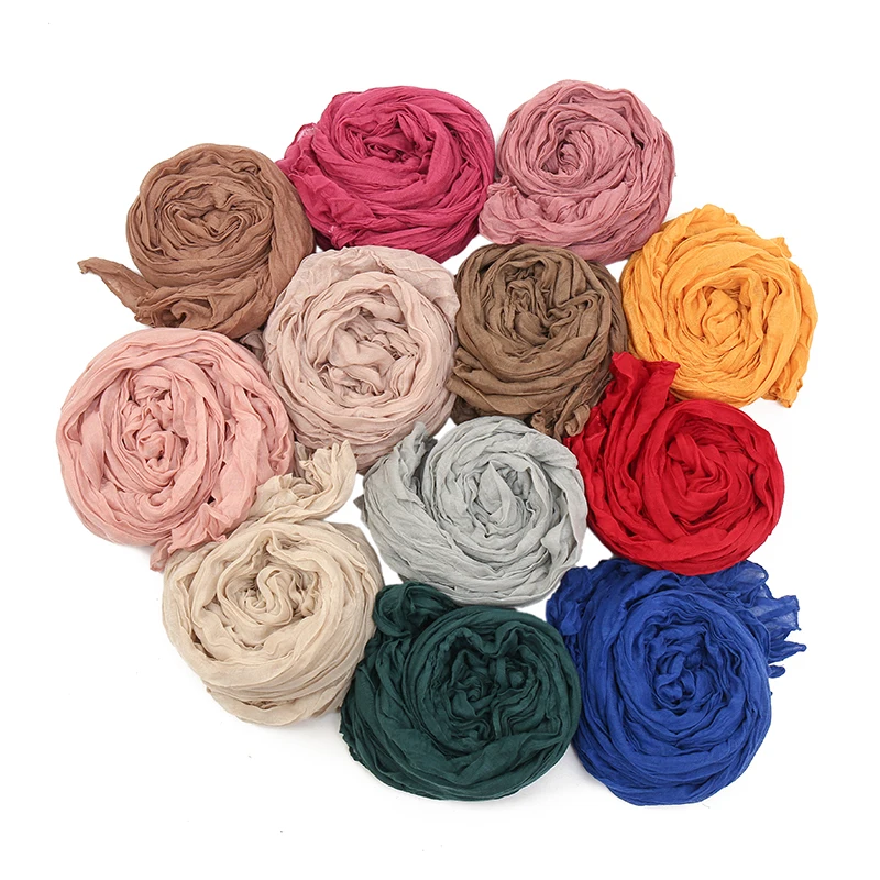 Japanese Cotton Linen Scarf Women\'s Scarves Pleated Plain Shawls Ribbed Hijabs Solid Color Long Headscarf Men Scarfs 180*60cm