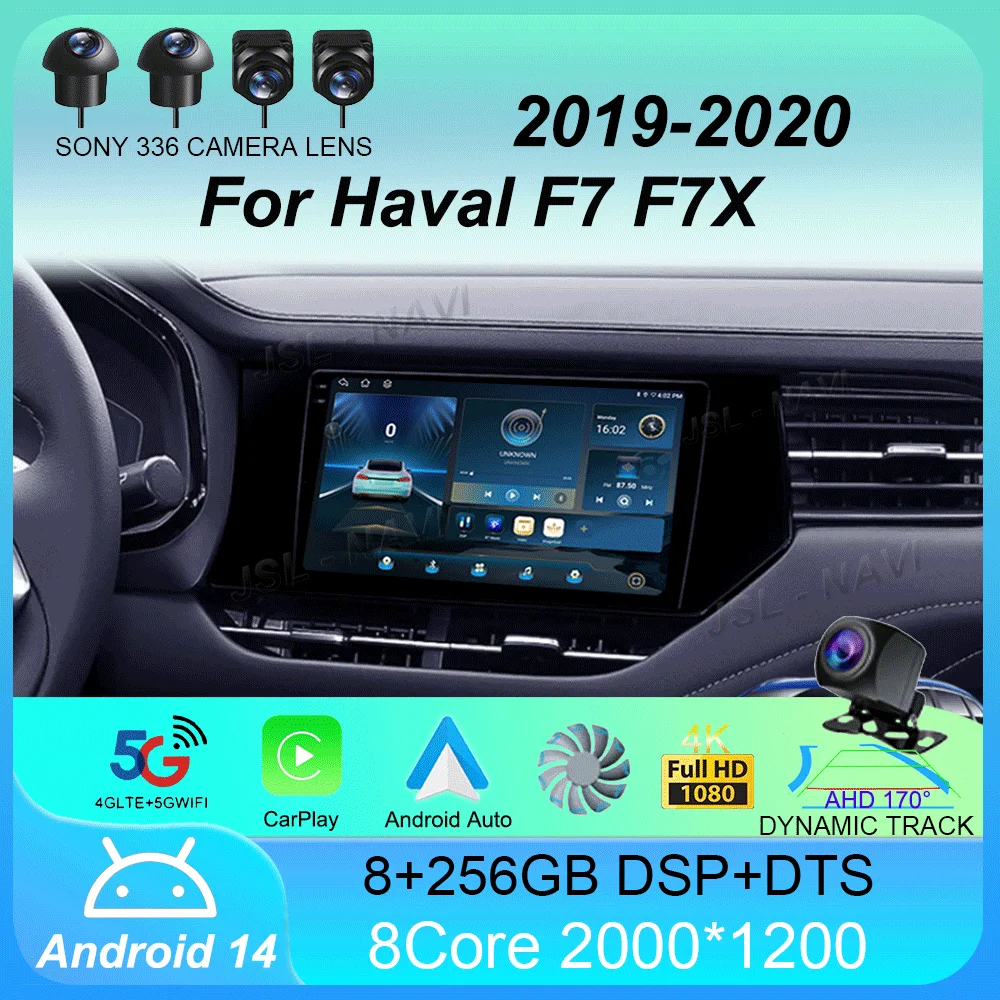 Car Radio Android 14 Carplay Auto For Haval F7 F7X 2019-2020 Multimedia Video Player Navigation GPS 8-Core WiFi+4G DSP Stereo BT