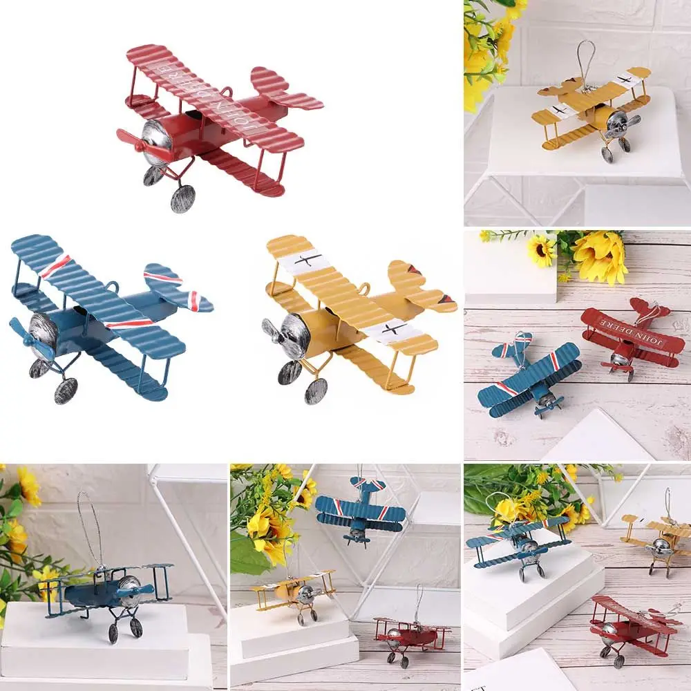 Miniatures Vintage Home Desktop Decoration Wrought Iron Tin Plane Ornaments Creative Car Interior Vintage Small Aircraft Model