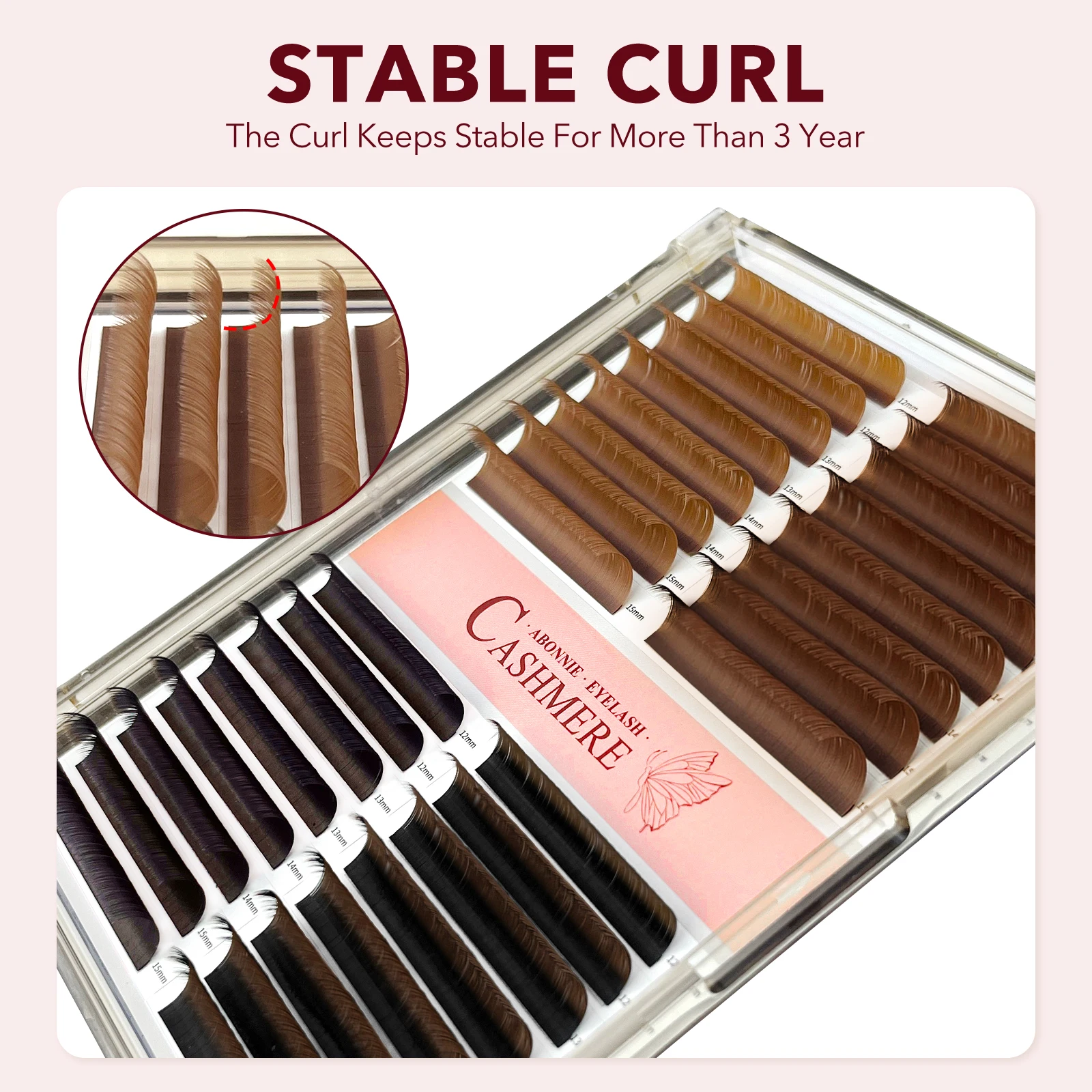 Abonnie 32Rows Brown Classic Eyelashes Extensions 0.03 Fluffy  Eyelashes Mixed Tray Chocolate Color Lashes CC Curl