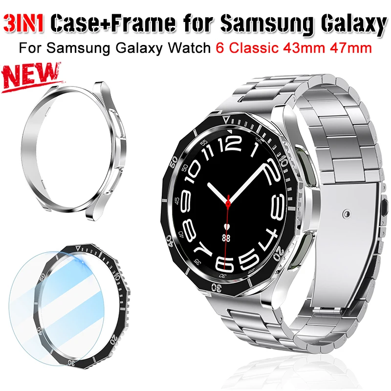 3IN1 Mod Kit TPU Case+Frame for Samsung Galaxy Watch 6Classic 43 47mm Metal Bezel & Tempered Glass for Galaxy Watch6 Accessories