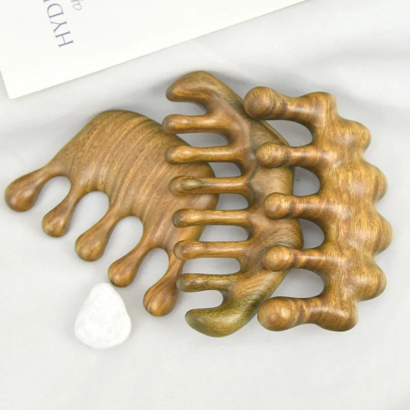 Green Sandalwood Wide Tooth Comb Head Meridian Massage Comb Acupuncture Therapy Blood Circulation Anti-static Smooth Hair