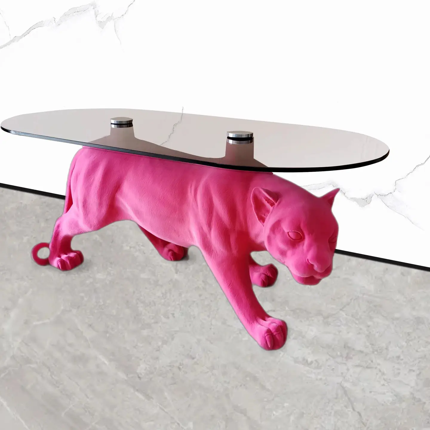 High-end art coffee table designer creative glass personalized edge table animal shape leopard small apartment coffee table