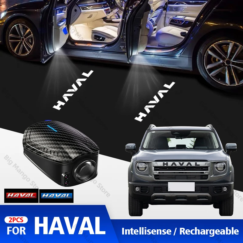 2 قطعة USB قابلة للشحن ل Haval H6 Dargo M6 H9 JolionLogo باب السيارة HD LED مصابيح العارض أضواء ترحيب مجاملة