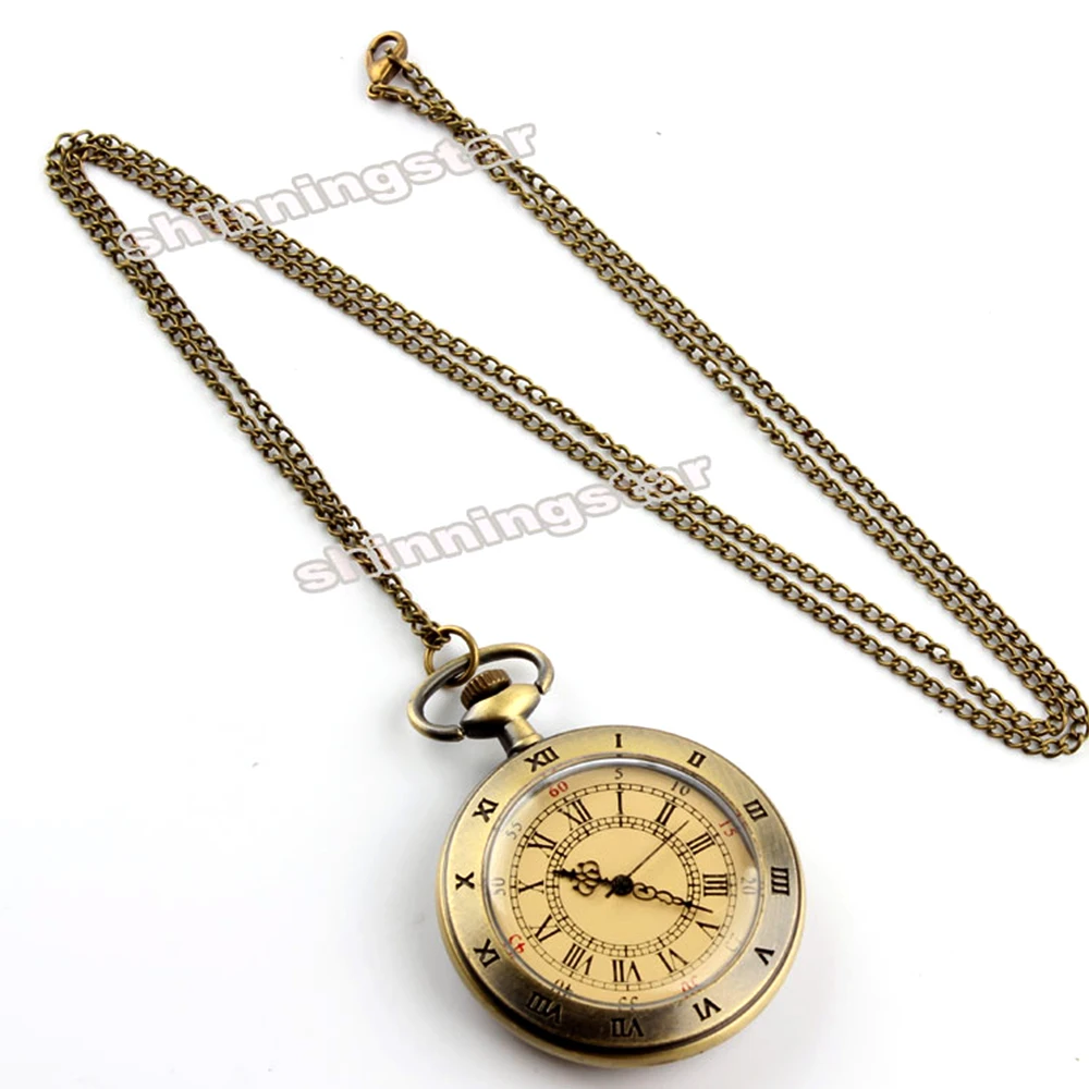 Relojes de bolsillo de cuarzo para hombre y mujer, pulsera de mano de bronce con colgante de cadena, Estilo Vintage