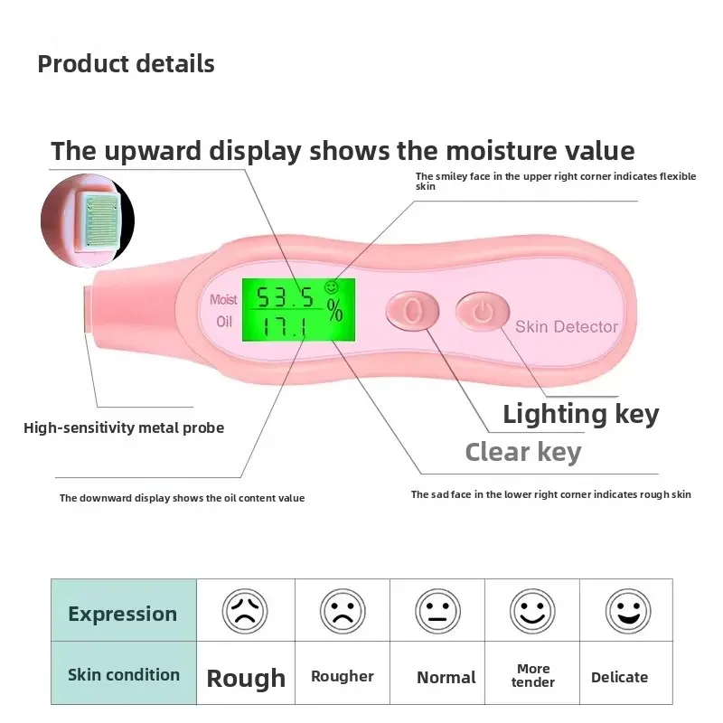 Portable Sk in Test Pen, Household Facial Dete ctor for Moisture Oil Elasticity Health Analysis