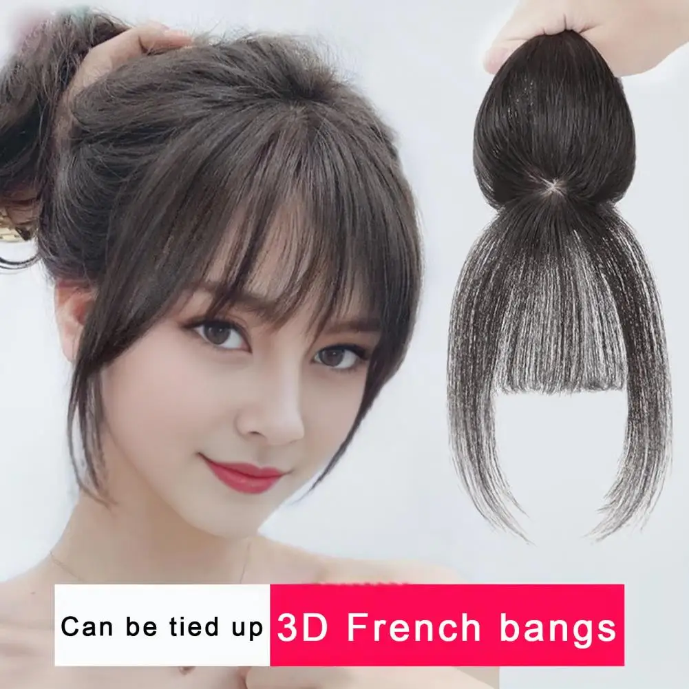 Women Clip-in Bangs Natural Wispy French Bangs Forehead Hair Extensions Black Brown Curved Air Bangs Fringe Wig Hairpieces