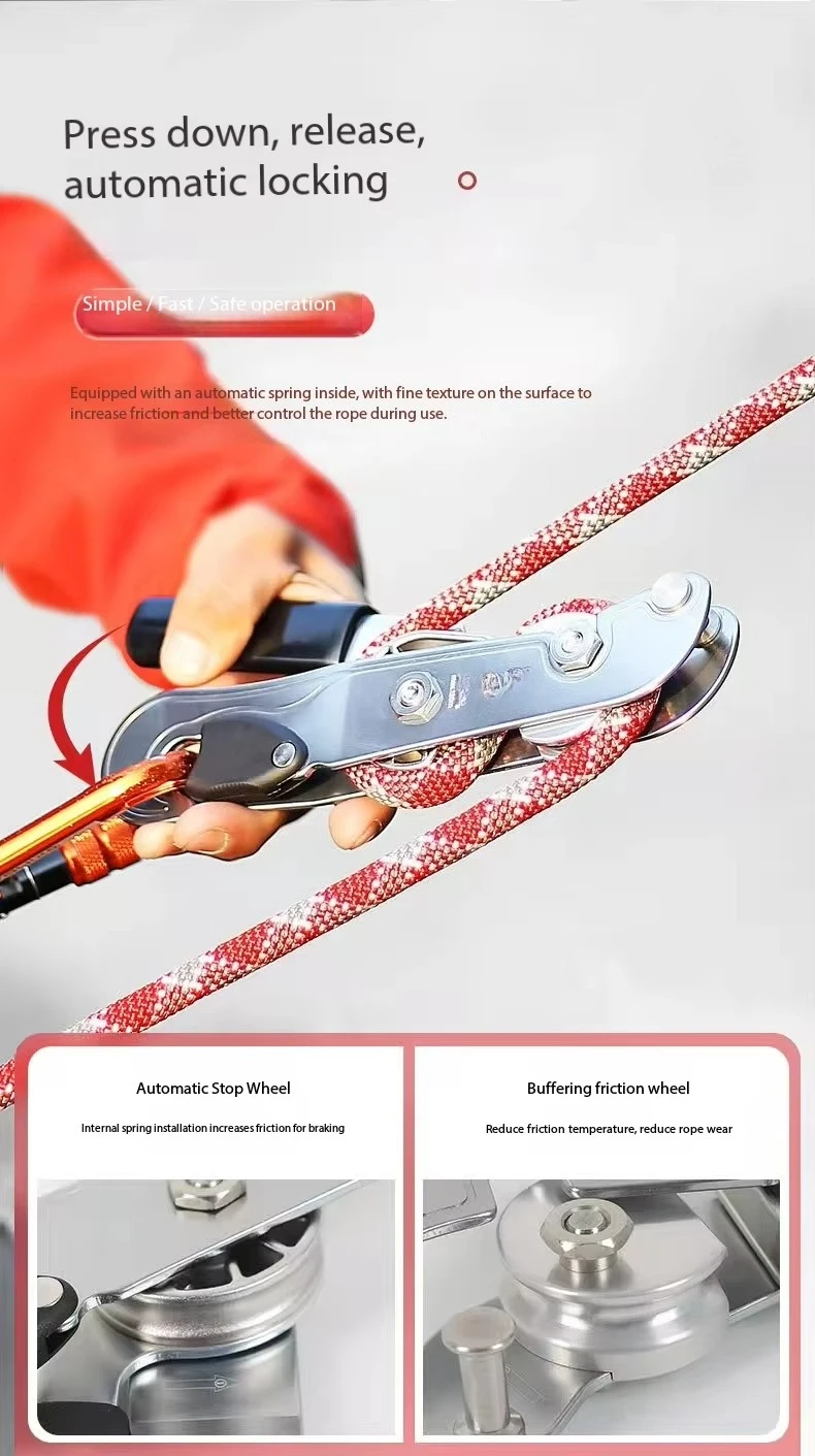 Portable Rock Climbing Rappelling Descender Hand Control Stop Belay Device Rope Tensioner Certified Outdoor Adventure Descent