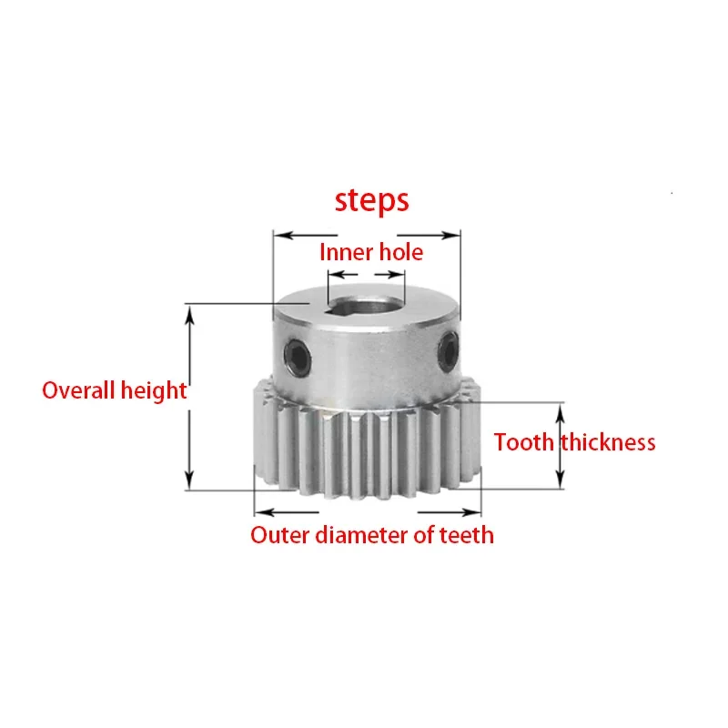 1M Spur Gear 28T-30T Carbon Steel Blackened Motor Gear Bore 8-15mm Industrial Transmission Gear