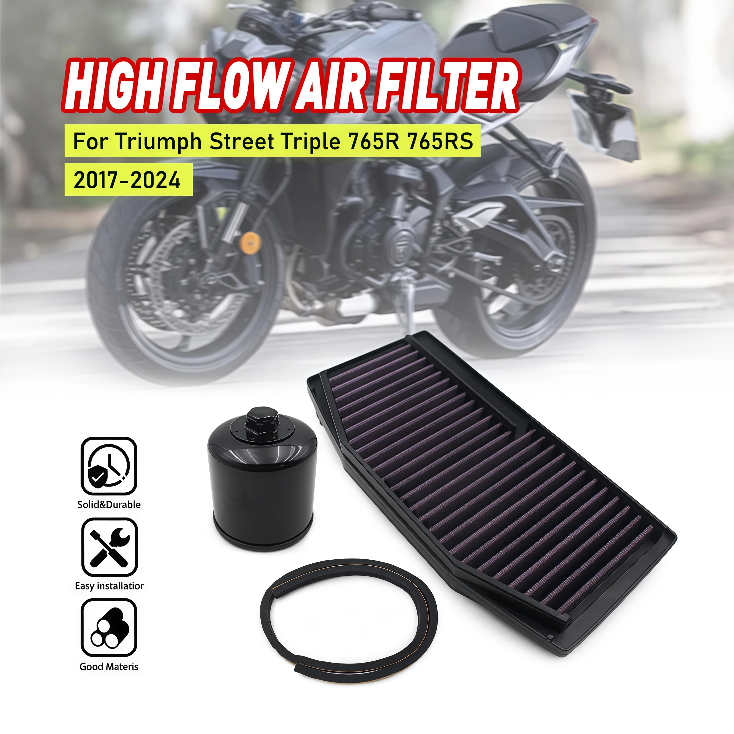 

Motorcycle Air Filter Cleaner High Flow Air Intake Filter Element For TRIUMPH Street Triple 765 R/S/RS 765R 765S 765RS 2017-2024