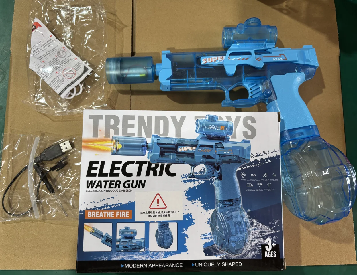 

New Electric Water Gun With light Sprays Flame Effect Continuously High-pressure High-speed Powerful Outdoor Water Gun Toys USB