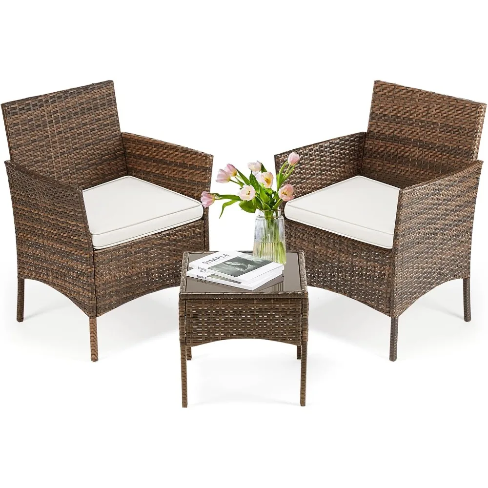 

Patio Furniture Set 3 Pieces, Outdoor Wicker Furniture with Coffee Table, Modern Rattan Patio Chairs Conversation Sets wit