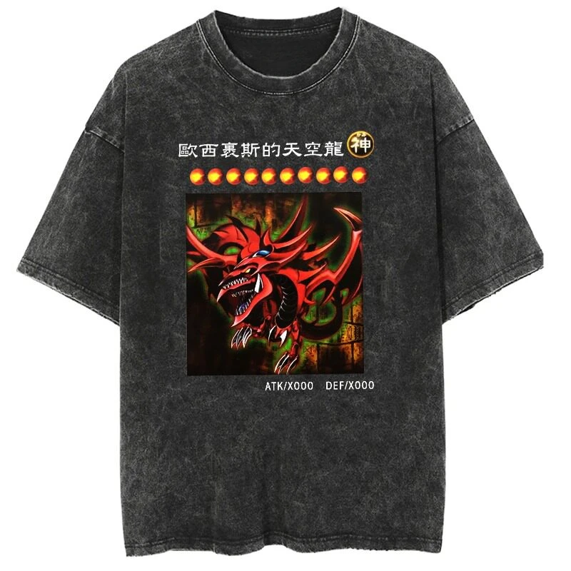 Summer Top Japanese Anime Washed-out and Distressed Vintage Short-sleeved T-shirt Cotton Yu-Gi-Oh! Duel Monsters GameKing