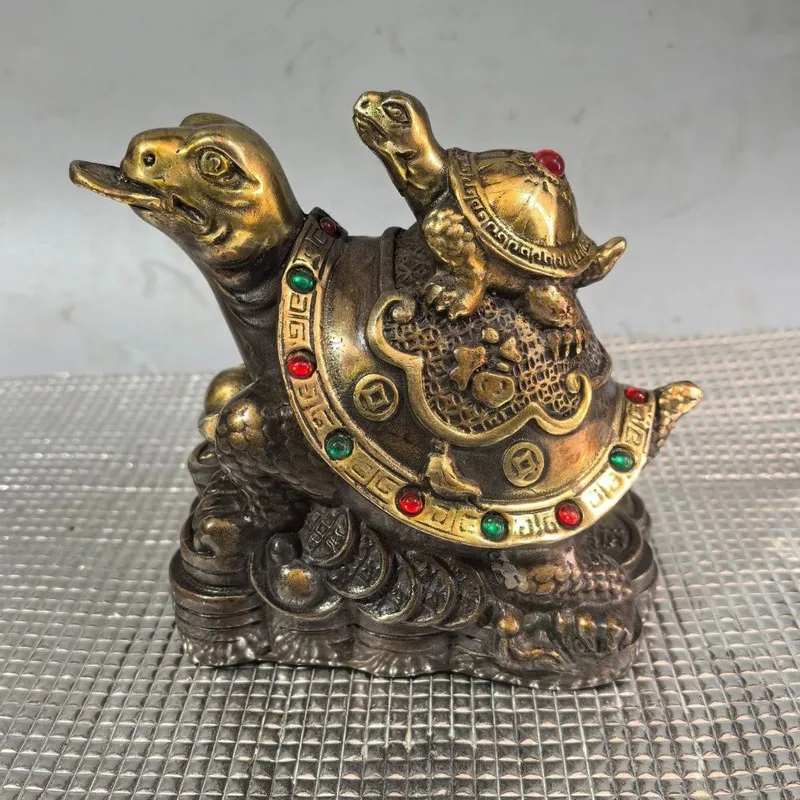 Antique artifacts, bronze turtle figurines, exquisitely crafted, for home decoration, featuring a dragon head and