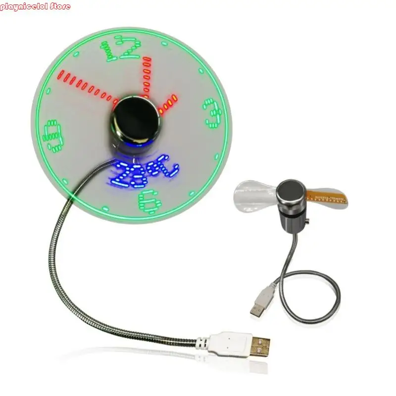 

Mini Fan Real Time Display Clock Fan Small Night Light USB Power Mini Cooling Flashing Fan for Laptop PC Notebook
