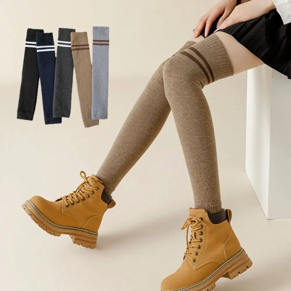 Sweet Over Knee Wool Leg Warmers Thicken Warm Stripe Leg Socks Kneepad Boots Cover Foot Cover Female