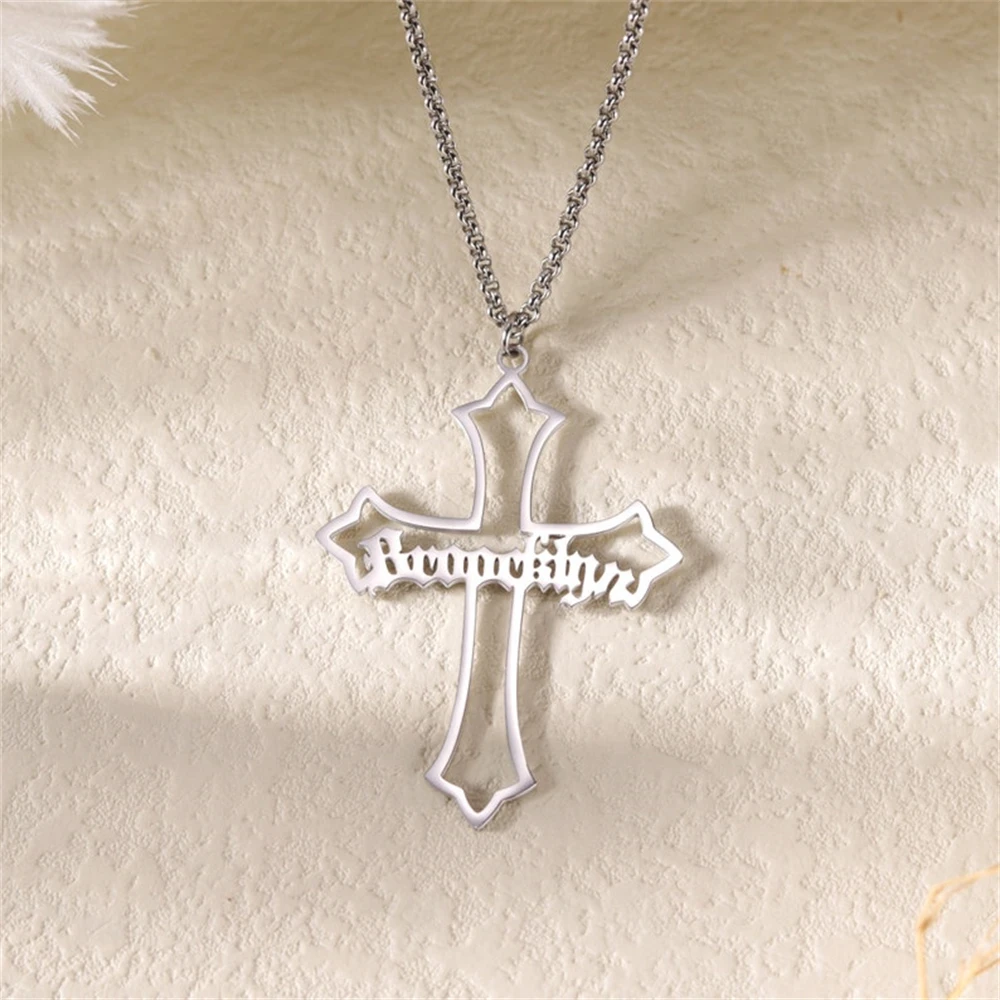 Custom y2k Cross Pendant Necklace Womens Stainless Steel Fashion Jewelry Customized Products Name Necklaces Collares Para Mujer