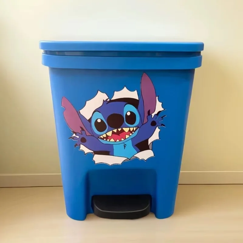 Hot Disney Lilo And Stitch Trash Can Home Living Room Cartoon Large Capacity Personalized Thickened Foot-Operated Paper Basket