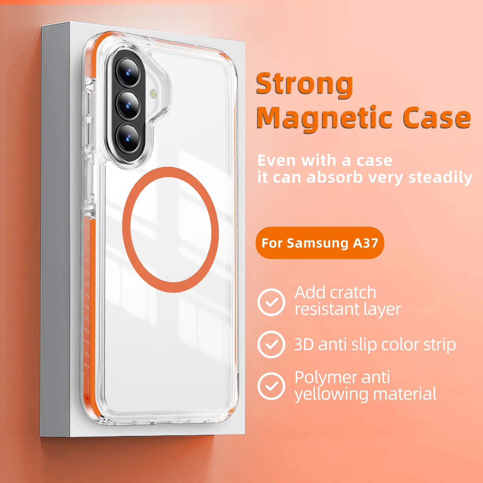 Luxury Colored AntiSlip Strip Anti Yellow High Clear Magnetic Phone Case for Samsung S26 S25 S24 S23 Ultra Plus Shockproof Cover