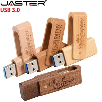 JASTER 고속 USB 3.0 플래시 드라이브, 나무 메모리 스틱, 무료 키 체인, USB 스틱, 무료 로고 U 디스크, 128GB, 64GB, 32GB, 16GB, 8GB, 4GB