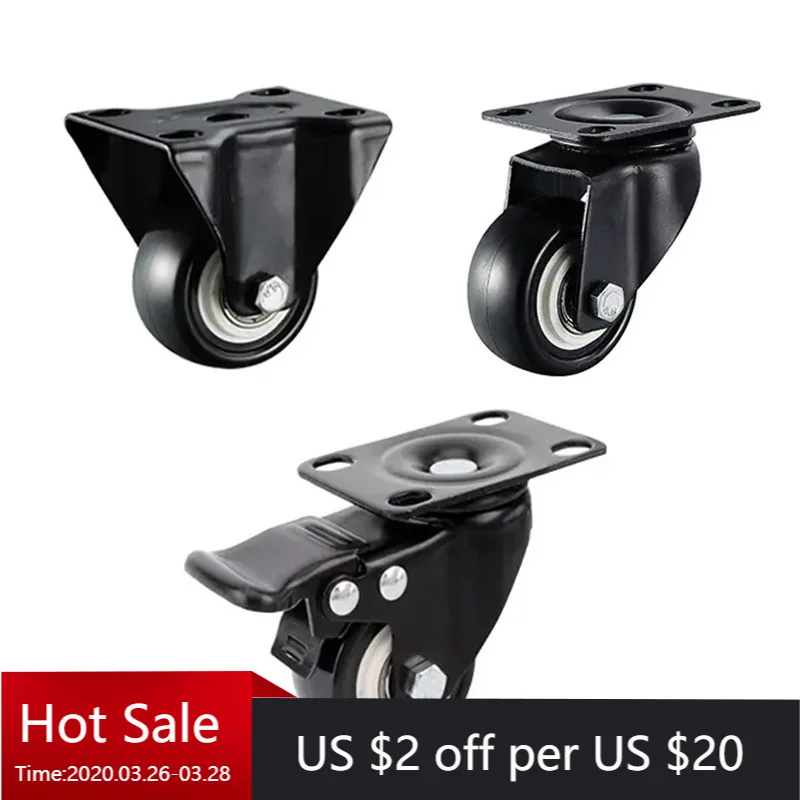 

4 Pcs 2.5 Inch Gold Diamond Universal Wheel/Black Flat Base With Brake With Double Bearing Sleeve Black Furniture Caster