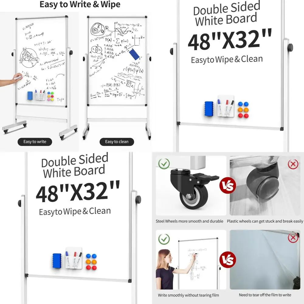 

Двусторонняя магнитная доска с регулируемой высотой, 48x32 дюйма, для домашнего и классного использования